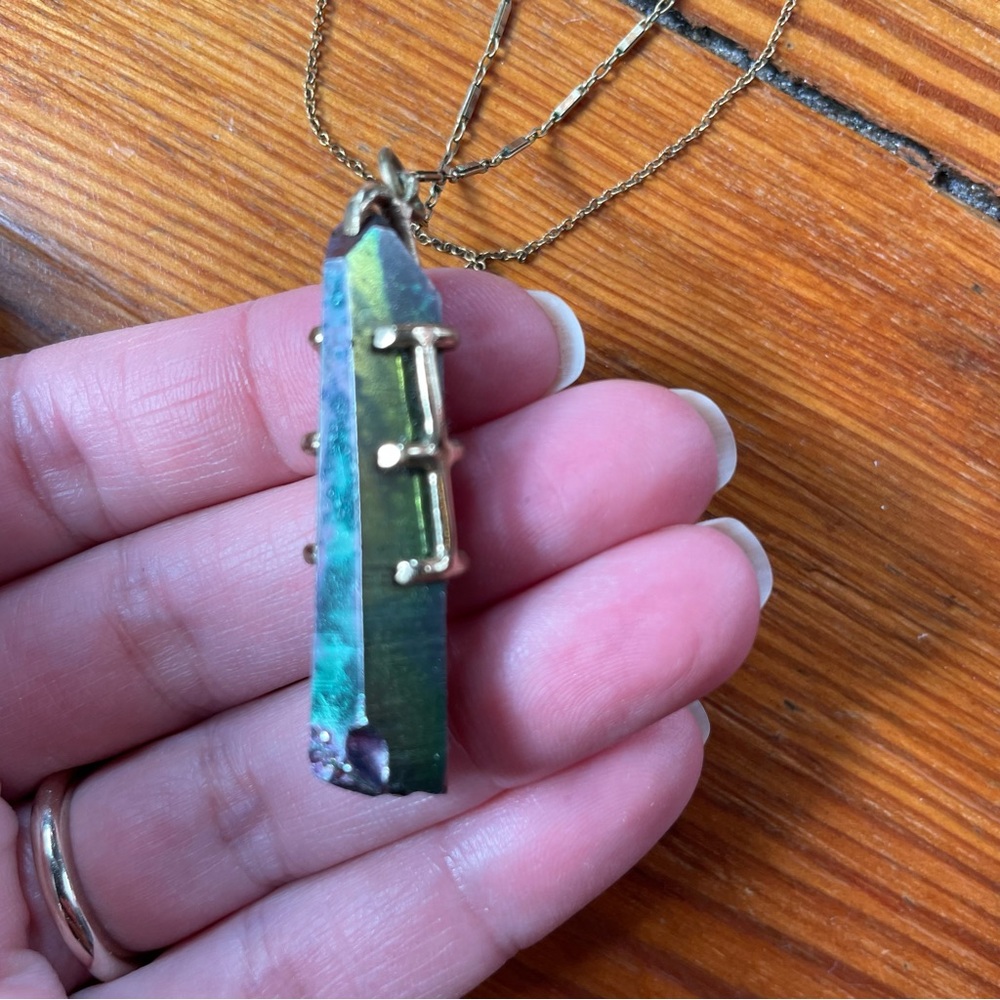 Labradorite Layered pendant necklace with gold chains